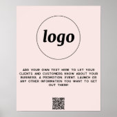 Logo Tekst QR Code Promotie Zakelijk Blush Roze Poster (Voorkant)