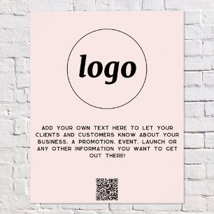 Logo Tekst QR Code Promotie Zakelijk Blush Roze Poster