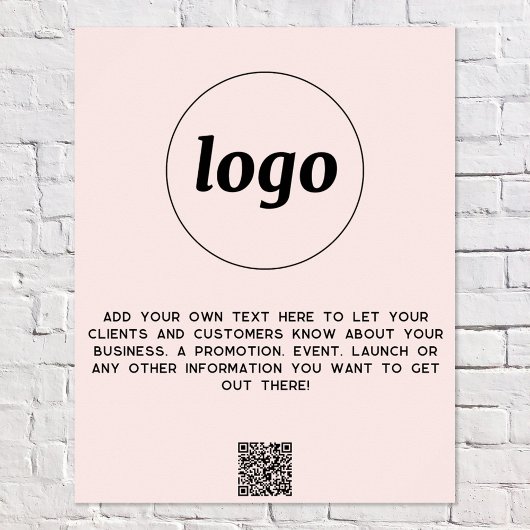 Logo Tekst QR Code Promotie Zakelijk Blush Roze Poster