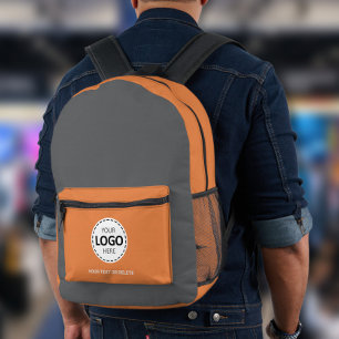 Logo & Tekst Upload Grijs/Oranje Bedrukte Rugzak