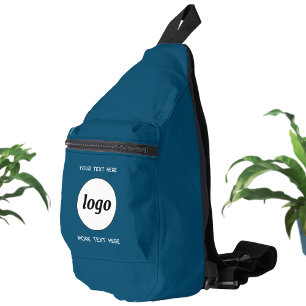 Logo Text Business Promotional Branding Blauwgroen Sling Bag