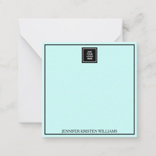 Logo Thin Border Personalized Blush Blue Elegant Notitiekaartje (Voorkant)