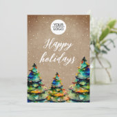 Logo toevoegen Aangepaste tekst Kerstboom Klant Feestdagenkaart (Staand voorkant)