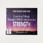 LOGO TOEVOEGEN Fil 4:13 IK KAN ALLE DINGEN Kerk Wandkleed (Voorkant (horizontaal))