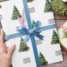 Logo toevoegen Kerstboompatroon Bedrijf  Cadeaupapier