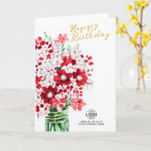 Logo Toevoegen Rood Witte Bloemen Zakelijke Verjaa Kaart (Gele Bloem)