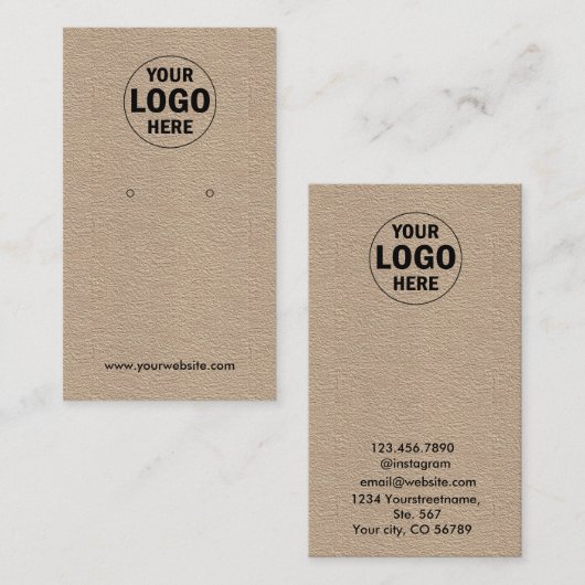 Logo toevoegen | Rustic Kraft Earring Display Kaar Visitekaartje (Voorkant / Achterkant)