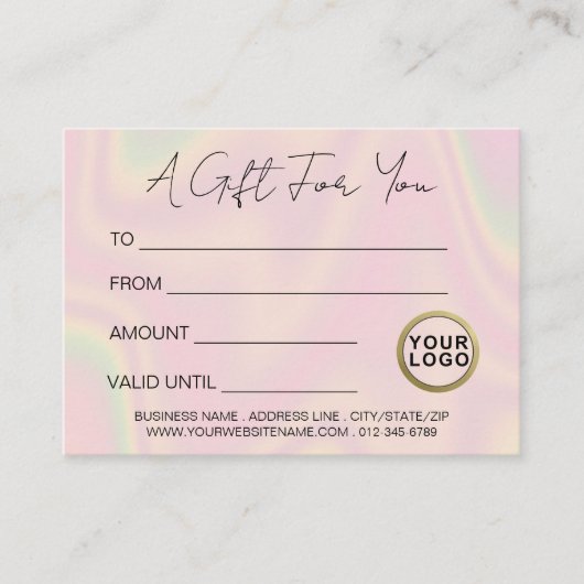 Logo trendy modern holografisch cadeaubon visitekaartje (Voorkant)