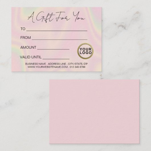 Logo trendy modern holografisch cadeaubon visitekaartje (Voorkant / Achterkant)