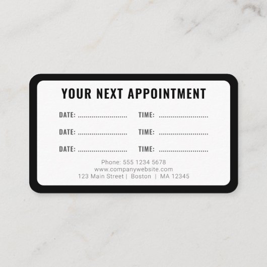 Logo Upload Modern Simple Appointment Black Visitekaartje (Achterkant)