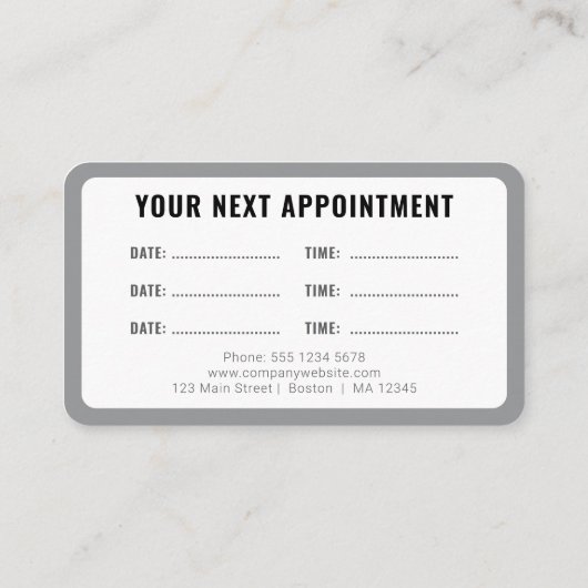 Logo Upload Modern Simple Appointment Gray Visitekaartje (Achterkant)