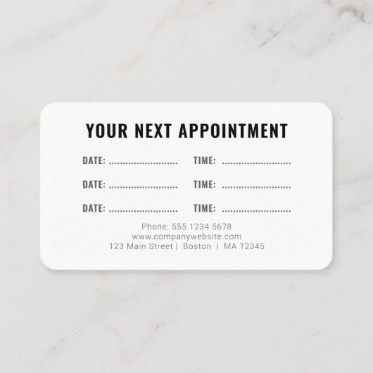 Logo Upload Modern Simple Appointment White Visitekaartje (Achterkant)