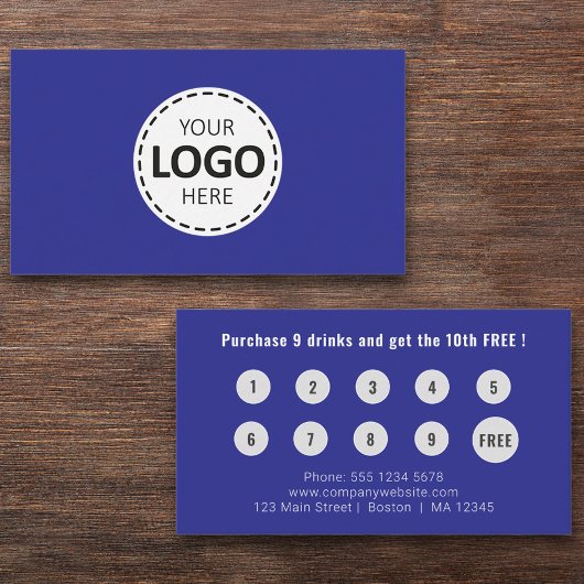 Logo Upload Modern Simple Blue Loyalty Visitekaartje