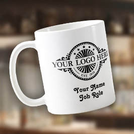 Logo upload, naam/functie, Mok van het bedrijf