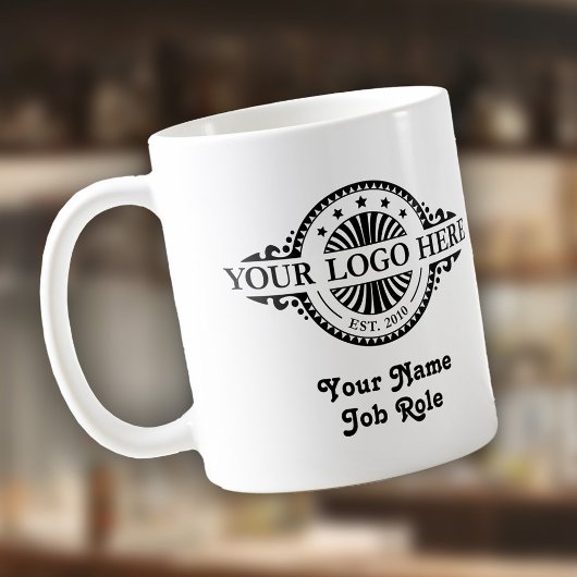 Logo upload, naam/functie, Mok van het bedrijf