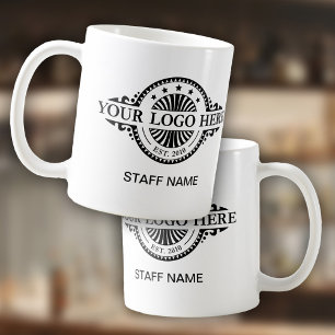 Logo upload, naam van het personeel, professioneel koffiemok