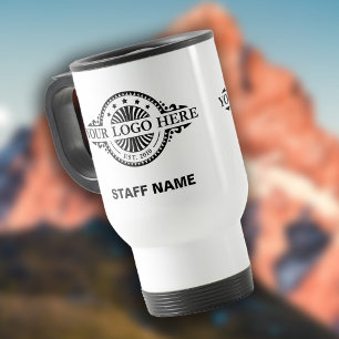 Logo Upload, Personeelsnaam, Professioneel Wit Reisbeker
