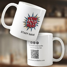 Logo-upload, personeelsnaam, QR-code, bedrijfsmerk Koffiemok