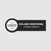 Logo Upload - Zwart Eenvoudig Modern Personeel Naamplaatje (Voorkant)