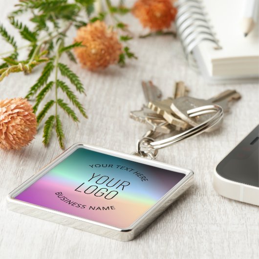 Logo uploaden | Kleurrijke veranderende gradiëntkl Sleutelhanger (Zijkant)