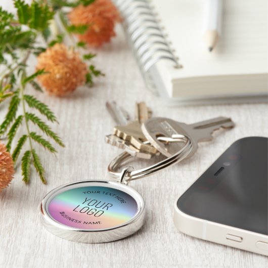 Logo uploaden | Kleurrijke veranderende gradiëntkl Sleutelhanger (Zijkant)