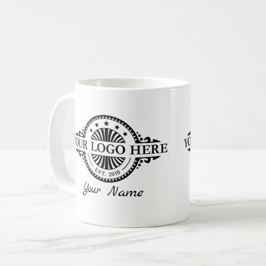 Logo uploaden, naam, aangepaste zaken koffiemok (Voorkant links)