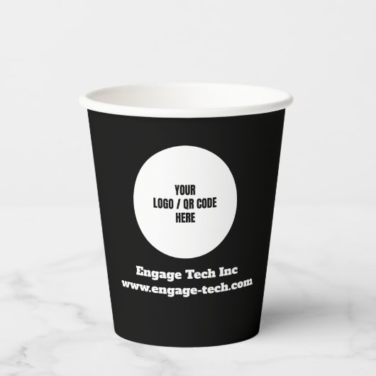 Logo van aangepast bedrijf | Naam | Stijlvolle zwa Papieren Bekers (Voorkant)