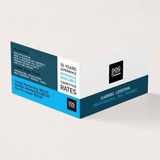 Logo van bedrijf, Dog Trainer Gedetailleerd Visitekaartje (Buitenkant)