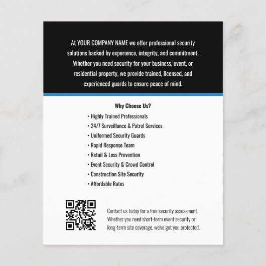 Logo van beveiligingsbedrijf Blue Custom Flyer (Achterkant)