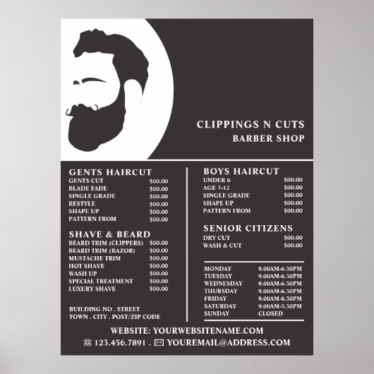 Logo van bier, prijslijst van Mannen met kappersba Poster (Voorkant)