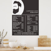 Logo van bier, prijslijst van Mannen met kappersba Poster (Keuken)