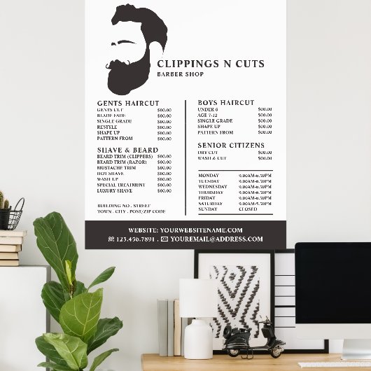 Logo van bier, prijslijst van Mannen met kappersba Poster (Thuiskantoor)