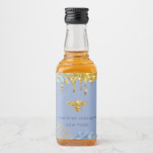 logo van bijen en blauwe hydrangea likeurfles etiket (Voorkant)