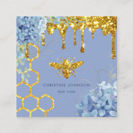 logo van bijen en blauwe hydrangea vierkant visite vierkante visitekaartje