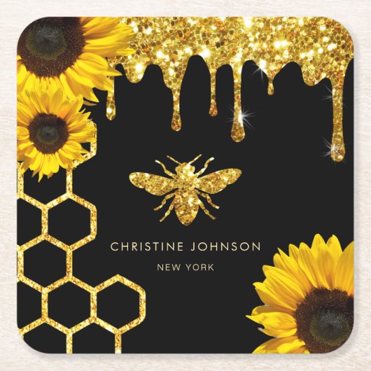 logo van bijen en zonnebloemen kartonnen onderzetters (Voorkant)
