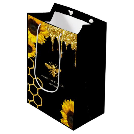 logo van bijen en zonnebloemen medium cadeauzakje (Voorkant Gekanteld)