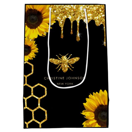 logo van bijen en zonnebloemen medium cadeauzakje (Achterkant)