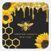 logo van bijen en zonnebloemen vierkante sticker (Voorkant)