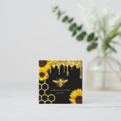 logo van bijen en zonnebloemen vierkante visitekaartje (Staand voorkant)