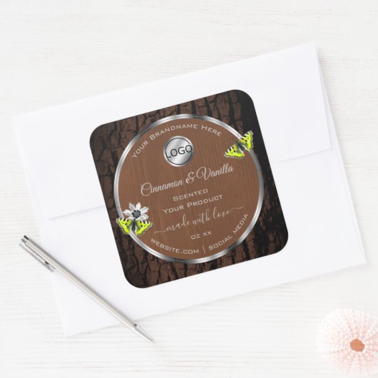 Logo van de bruine-boomschors-zilver-Lijst Vierkante Sticker (Envelop)