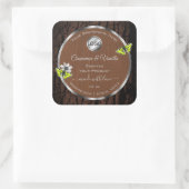 Logo van de bruine-boomschors-zilver-Lijst Vierkante Sticker (Tas)