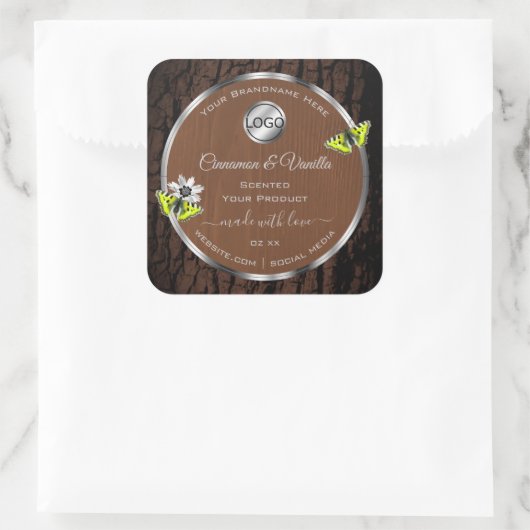 Logo van de bruine-boomschors-zilver-Lijst Vierkante Sticker (Tas)