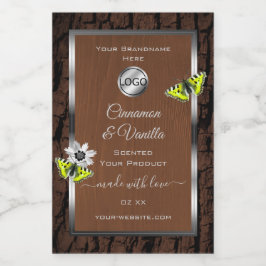 Logo van de bruine-boomschors-zilver-Lijst Voedselcontainer Etiket