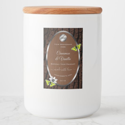 Logo van de bruine-boomschors-zilver-Lijst Voedselcontainer Etiket (Voorkant)