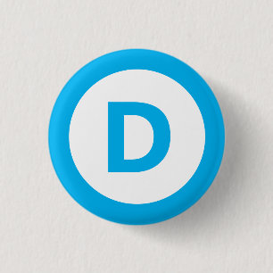 Logo van de democratische partij in turkooise op w ronde button 3,2 cm