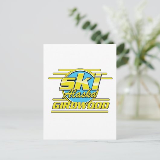 Logo van de Girdwood Alaska 80s ski Briefkaart (Staand voorkant)
