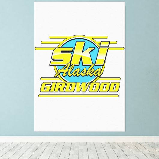 Logo van de Girdwood Alaska 80s ski Canvas Afdruk (Insitu (Houten vloer))