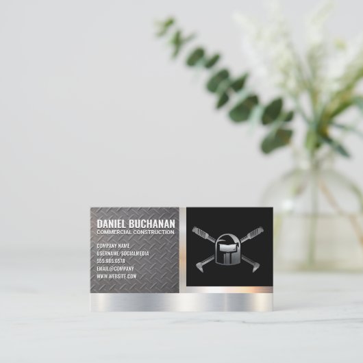 Logo van de lasser | Metallic stalen achtergrond Visitekaartje (Staand voorkant)