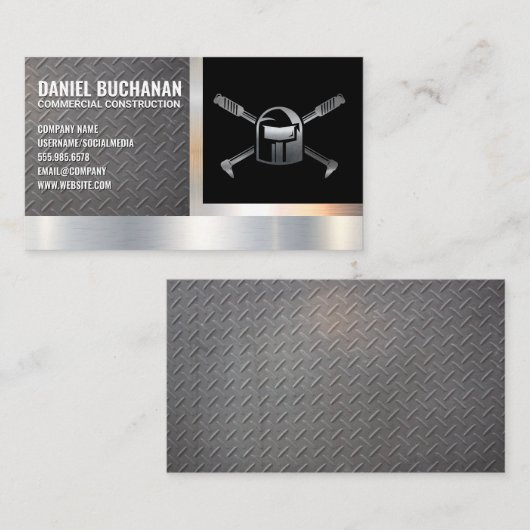 Logo van de lasser | Metallic stalen achtergrond Visitekaartje (Voorkant / Achterkant)