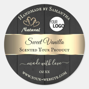 Logo van de zwarte-houtkorrel Gold Decor Product L Ronde Sticker